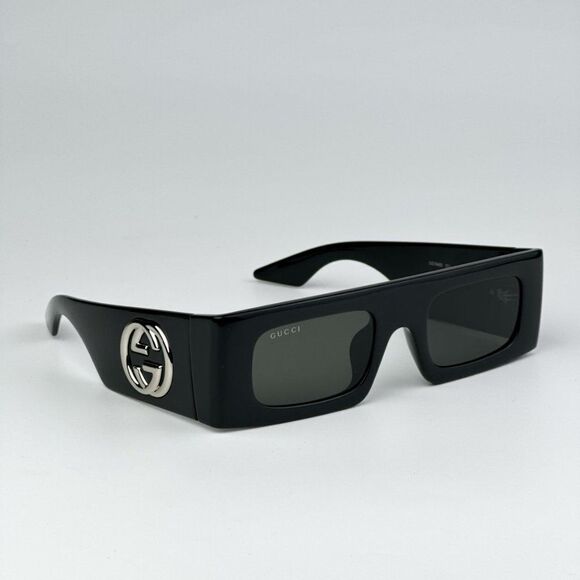 NEW Gucci GG1646S 001 Black Grey Unisex Rectangle Sunglasses GG 1646S - Picture 1 of 11